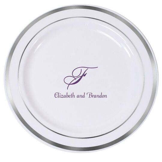 Pick Your Single Monogram with Text Premium Banded Plastic Plates